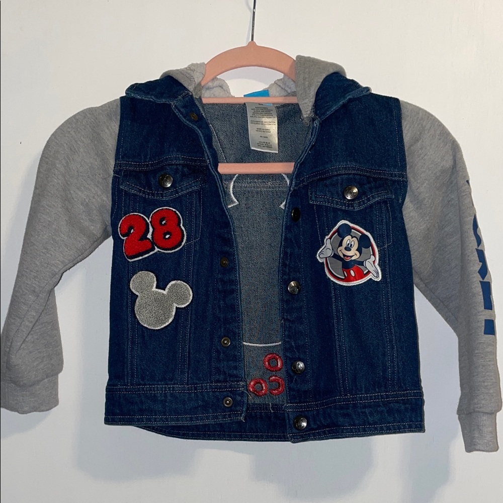 Disney Denim Jacket with Gray Sleeves and Red Accents